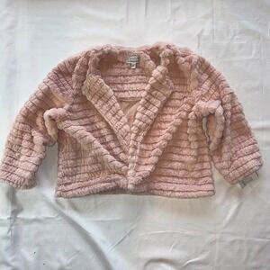 NWT Girls Pink Fur Jacket Signature by Robbie Bee Size Large Fuzzy Cardigan Coat